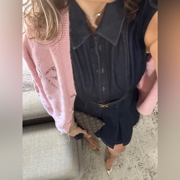 New🩷 Blush Pink Bow Detail Heart Button Cardigan - Picture 4 of 10